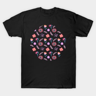 Red Toned Folk Art Flowers T-Shirt